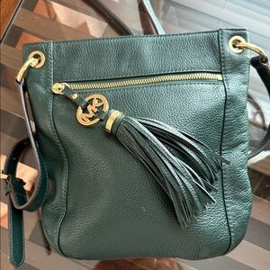 Michael Kors Dark Green Crossbody Bag with Gold Details